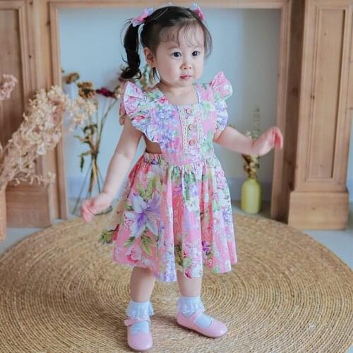 Little Girls Vintage Floral Dresses Children Summer Cotton Frocks Toddler Spanish Style Dress Girl Boutique Clothes 1-6 Years