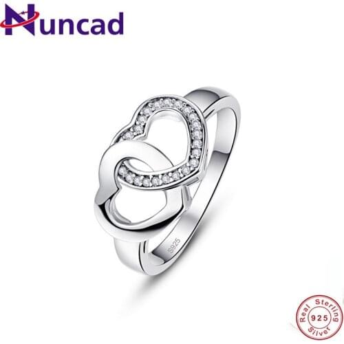 NUNCAD Heart to Heart Design100% 925 Sterling Silver Clear Crystal Fine Jewelry for Women Knuckle Ring Anel Gift