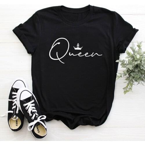 Colors Crown Queen Letter Print T Shirt Women Short Sleeve O Neck Loose Tshirt Summer Women Tee Shirt Tops Clothes Mujer