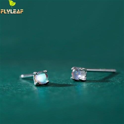Small Colorful Moonstone 100% 925 Sterling Silver Stud Earrings For Women Tiny Earings Fashion Jewelry Fine Minimalist Flyleaf