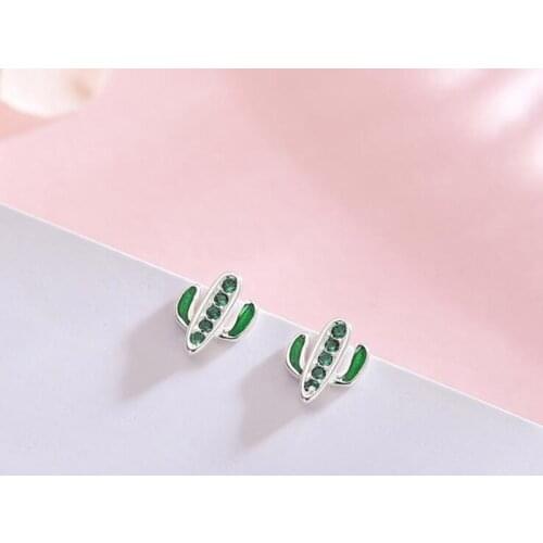 Fashion Trendy Cubic Zircon Enamel Cactus Stud Earrings For Women Statement Real 925 Sterling Silver Earring Party Gifts Jewelry