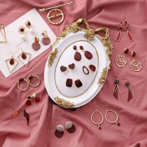 MENGJIQIAO Hot Sale Fashion Wine Red Glaze Drop Geometric Dangle Earrings For Women Elegant Party Pendientes Mujer Jewelry