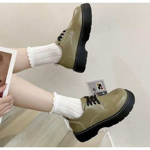 Lolita sneakers Women Oxford Shoes Platform Casual Shoes Black beige Lace Up Leather Shoes Sewing Round Toe zapatos mujer 2021