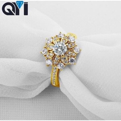 Boutique Women jewelry 14K Solid Yellow Gold Rings Round Cut Sona Simulated Diamond Engagement Rings QYI