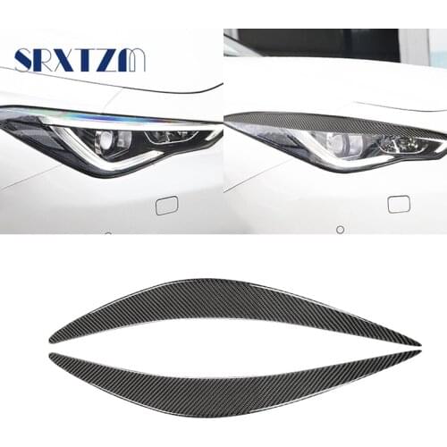 2PCS Car Headlight Eyelids Eyebrows Trim Head Lamp Decoration Stickers For Infiniti Q50 Q60 Carbon Fiber Auto Accessories
