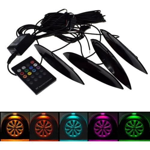 4PCS Wheel Rim Eyebrow Light Under Side Lamp Flash Breathe Strobe Wheel Eyebrow Neon Lamp RGB LED Decorative Atmosphere Light