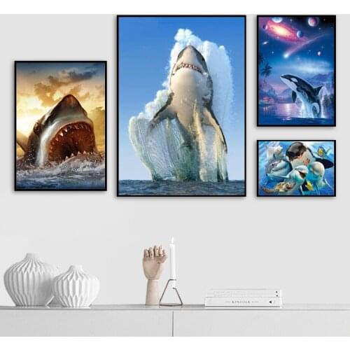 5D Diamond Painting Full Square Shark Picture of Rhinestones Diamond Embroidery Sea Landscape Mosaic Art Home Decoration Gift