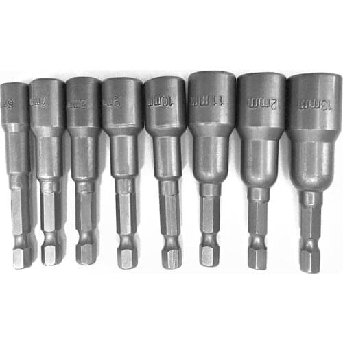 8pcs 1/4 inch Hex netic Nut Driver Socket Set Metric Impact Drill Bits 6 to 1m Adapter