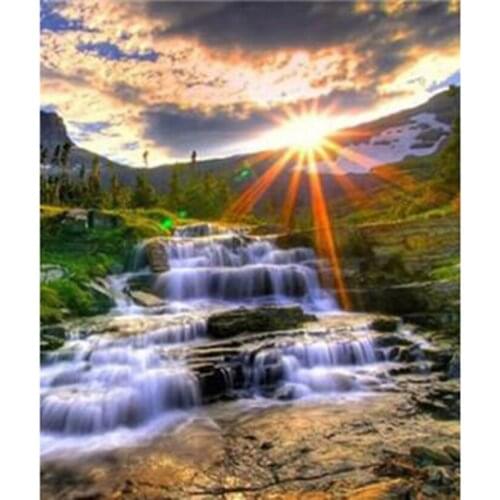 Diamond Painting 5D DIY Square/Round Diamond Landscape Painting Waterfall Sunrise Picture Cross Stitch Embroidery Artwork TX271
