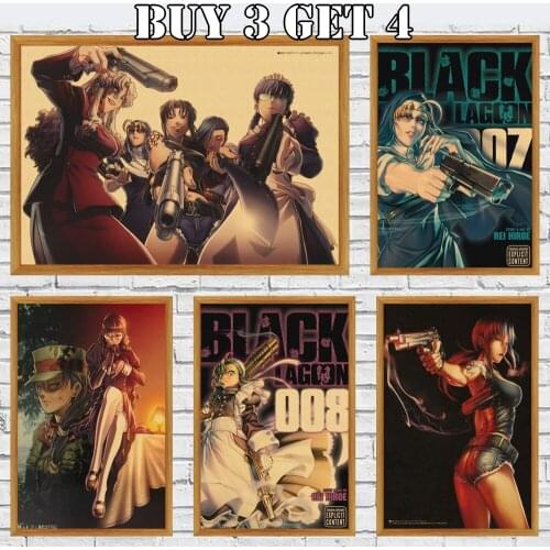 Anime Black Lagoon Kraft Paper Poster Artwork Painting Wall Sticker For Coffee House Bar