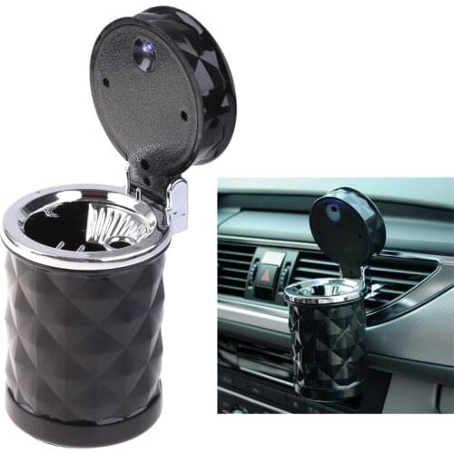 Auto Car Ashtray Smokless Ashtray with Built-in Blue LED Light Portable Auto Ashtray with Lid Smell Proof