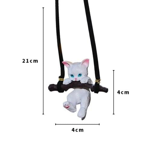 Car Cat Pendant Creative Cute Branch Cat Rearview Mirror Pendants Car Interior Decorations For Girls Auto Accessories 1PC