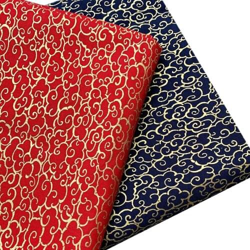 Auspicious Clouds Japanese Bronzing Cotton Fabric Cloth For Sewing Kimono Dolls & Bags Needlework Patchwork Red Navy Blue