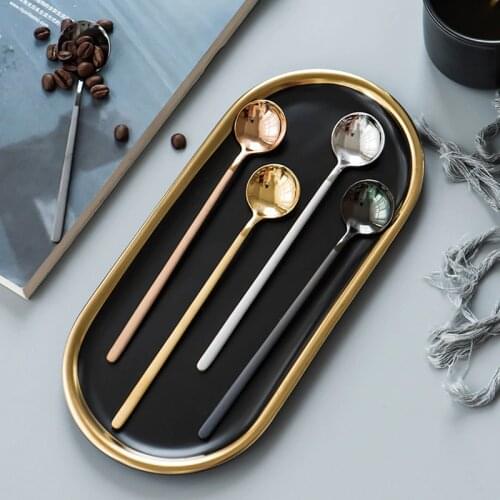 Stainless Steel Tea Spoons Coffee Ice Cream Fruit Dessert Spoon Long Handle Teaspoons Tableware Home Decorations