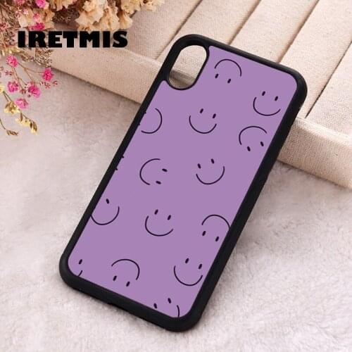 Iretmis 5 5S SE 2020 phone cover cases for iphone 6 6S 7 8 Plus X Xs XR 11 12 Mini Pro Max Silicone TPU Purple Smiley Faces