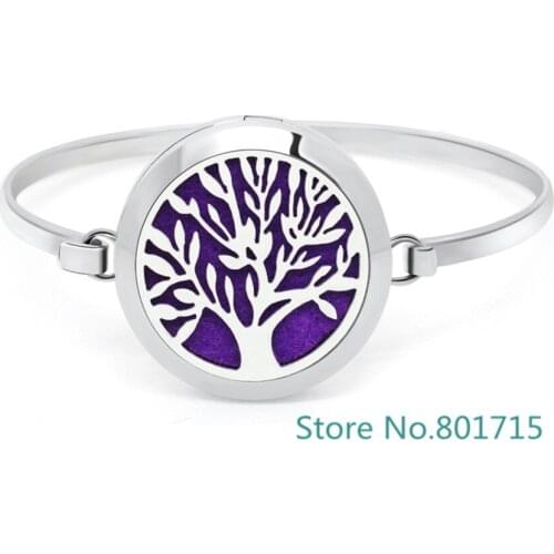 Tree of life Diffuser locket bangle Stainless Steel Aromatherapy Locket wrist Bracelet Magnetic Perfume Locket Free 10pcs Pads