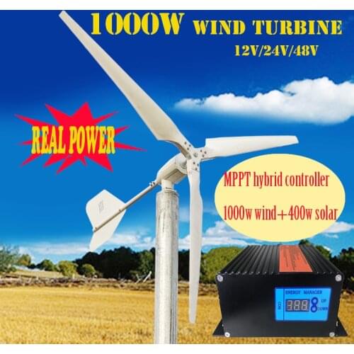 Homeuse 1000W 1KW 2KW 3KW 24V 48v 96v 120v 220V Horizontal Axis Wind Turbine Generator with On Tie Grid Off Grid controller