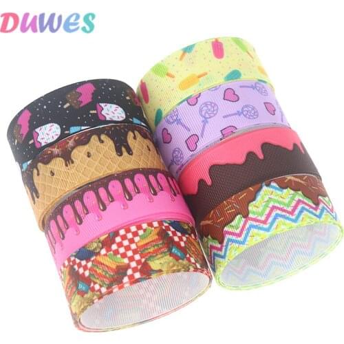 DUWES 50yards cupcake ice cream Printed Grosgrain Ribbon Accessory Hairbow Headwear Decoration DIY Wholesale OEM D1146