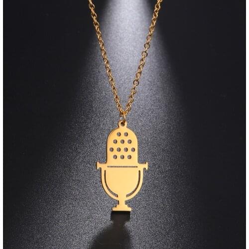 Fishhook Microphone Singer Music Guitar Musical Drum Rock Pop Necklace Rose Gold Color Stainless Steel Gift For Woman Jewelry
