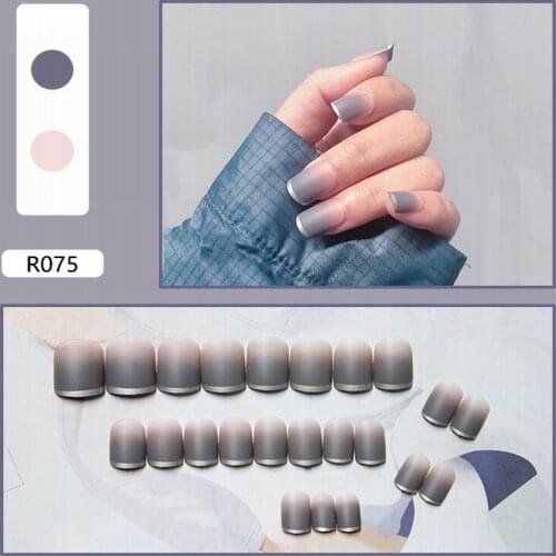 24pcs Short Length False Nails Fake Fingernails Nail Art Decorations Full Cover Glue Manicure Tools Gel Kit for Extension