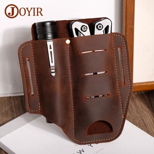JOYIR Genuine Leather Waist Bag for Men Holster Portable Tool Bag for Knife Flashlight Hunting Camping Tactical Waist Packs