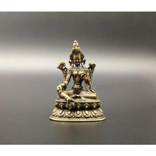 Collection Chinese Copper Carved Green Tara Bodhisattva Buddha Statue Exquisite Small Statues