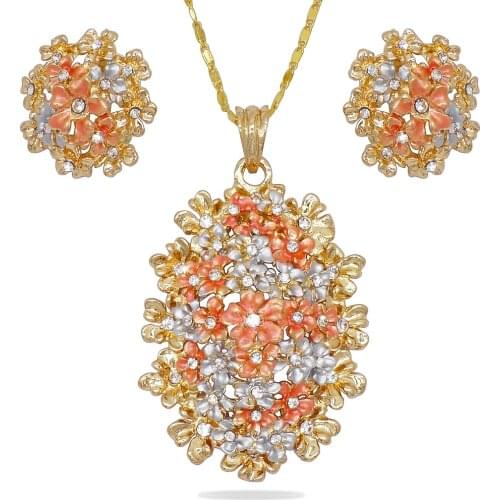 Gold necklace earrings sets flower long necklace sexy jewelry for women wedding gift young lady night club