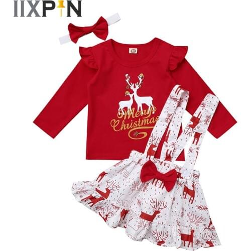 Newborn Baby Girl Clothes 3Pcs Clothing Sets Merry Christmas Print Top+Skirts Headband Outfits Baby Cosplay Christmas Costumes