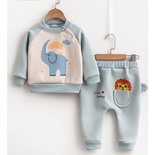 Boys girls sleep clothing sets children cute cotton thick velvet tops+pants 2pcs tracksuits for baby kid pajamas toddler clothes