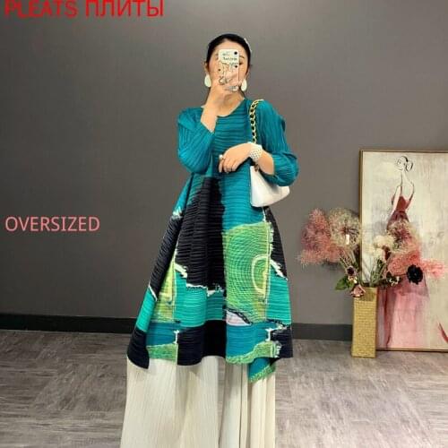 Miyake Folds 2021 New Early Spring Loose Slim Dresses Large Size Lady Dress Female Mid-length Elegant Vestido Fashion Shein