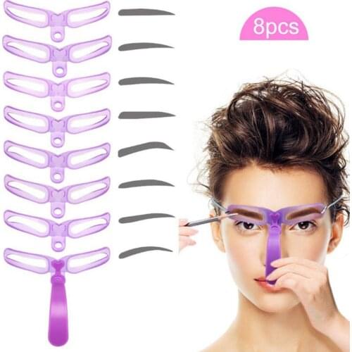 Reusable 8 In1 Eyebrow Shaping Template Helper Eyebrow Stencils Kit Grooming Card Eyebrow Defining Makeup Tools