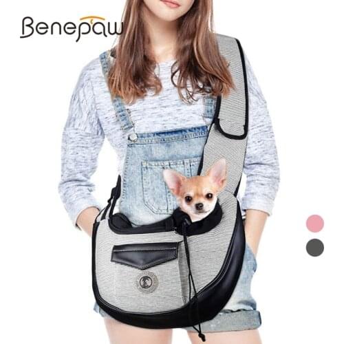 Benepaw Fashion Dog Sling Breathable Adjustable Padded Shoulder Strap Small Dog Bag Pocket Safety Rope Puppy Pet Carrier Cats