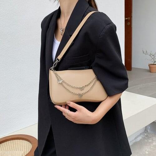 Fashion Women PU Leather Small Shoulder Underarm Bag Ladies Vintage Butterfly Chain Pure Color Zipper Mini Purse Handbag