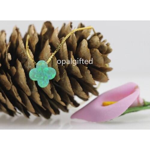 Fashion Silver 925 Necklace OP11 Green Four Leaf Clover Lab Created Opal Necklace Pendant Choker Necklace For Women Body Jewelry