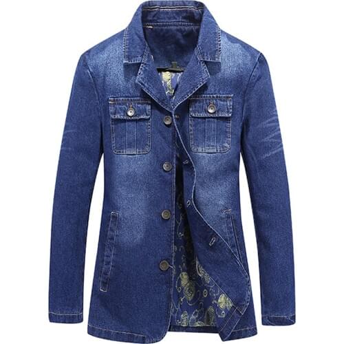 Fashion Casual Men 's Denim Jackets Brand Designer Spring Mens Suit Dress Jeans Coat Plus Size 4XL Male Overcoats European B197