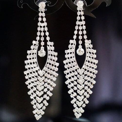 Fashion Rhinestone Crystal Tassel Earrings Pendant Earrings Passion Bride Wedding Accessories 171108-1