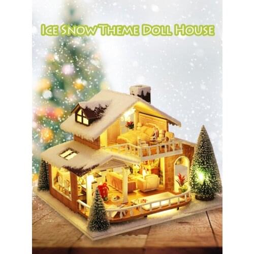 DIY Wooden House Dollhouse Kit Wooden Miniature Doll Houses DIY Mini Doll House Ice Snow Hand-Assembled Building Bricks Toys