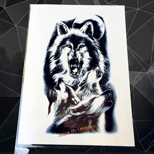 New Disposable Flash Temporary Tattoo Sticker Large Roaring Wolf Moon Design Waterproof Arm Tattoo Sleeve For Men Chest AAQ-H850