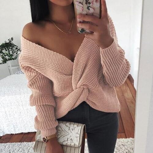 2020 New Sweater Women Autumn Winter Sexy Criss-cross Pullover Jumpers Knitting Loose Clothes Female Fashion Winter Sweater