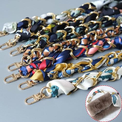 New Fashion Woman Handbag Accessory Scarf Short Chain Detachable Replacement Silk Scarf Strap Women Shoulder DIY Bag Handle