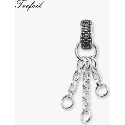 Black CZ Pave With Three Curb Charms Pendant Carriers, Fashion Jewelry 925 Sterling Silver Trendy Gift For Women Lovers 2018 New