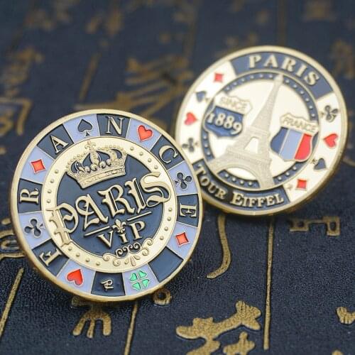 Casino Poker Chips Gold Plated Commemorative Coins "PARIS VIP" Poker Card Guard Souvenir Gifts With Coin Capsule