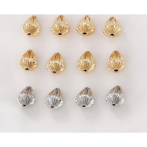 14K gold-covered folds vertical water drop beads gyro round straight holes diy beaded ear jewelry bracelet material accessories