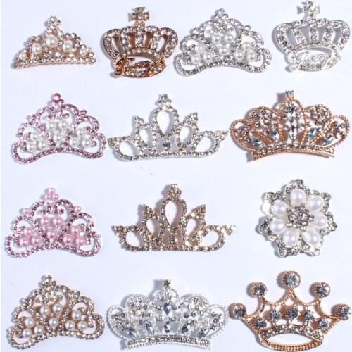 50PCS Vintage Handmade Clear Crystal Rhinestone Buttons With Ivory Color For Wedding Invitation Crown Snow Shape Button U Pick