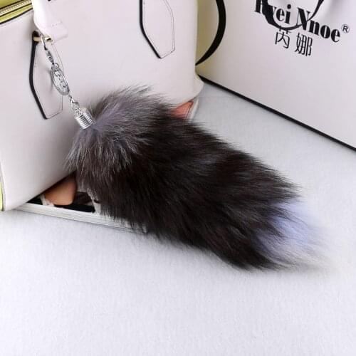 Fluffy Natural Fox Fur Tail Key Chain Women Bag Car Trinket Long Plush Pompom Fur Tail Keychain Female Jewelry Party Gfit