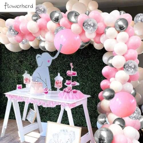 Pink Silver Balloon Arch Garland Kit Confetti Balloons Baby Shower Girls Birthday Anniversary Bachelorette Party Decorations
