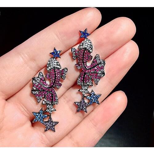 S925 Silver Ear Post Gorgeous Koi Fish Earrings Pave Premium Blue Purple Zircon Vintage Black Earrings For Women INS Jewelry