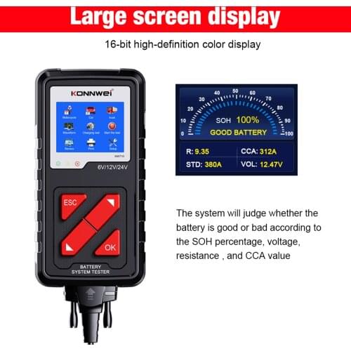 Battery Tester KW710 6V 12V 24V Cranking and Charging System Tester Car Battery Diagnosis Tool for Car Tester Tool