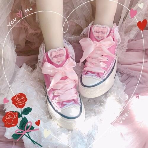Flats Shoes Woman Pink Lace Princess Canvas Shoes Flat Bottom Womens Shoes Single Shoe New Student Butterfly Casual Loafers
