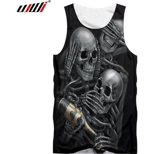UJWI 2019 Fashion Men Funny Print Skeleton Skulls Drink Champagne 3D Tank Top Man Singlets Homme Hip Hop Punk Sleeveless Shirts